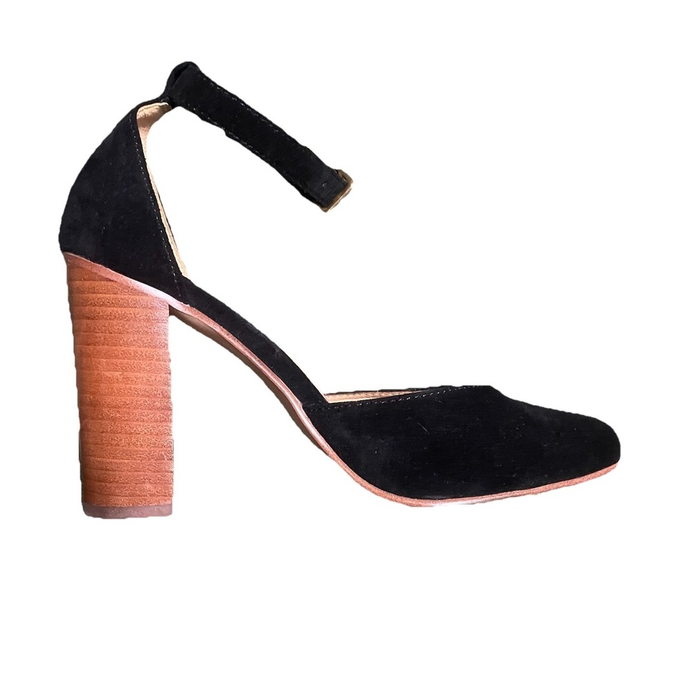 Anthropologie Soludos Black Suede Ankle Strap Block Heels Size 7.5